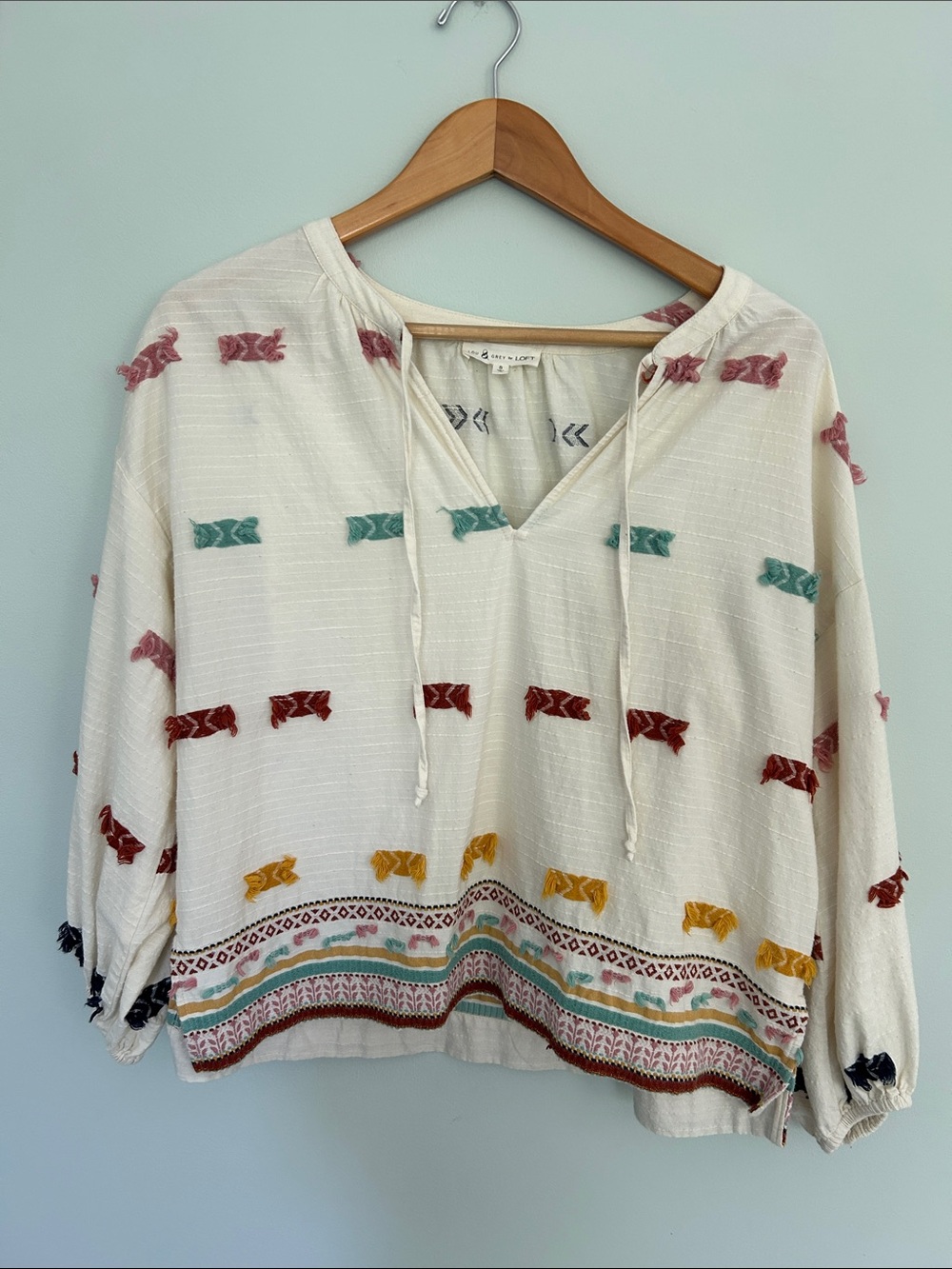 Lou & Grey Cream Embroidered Peasant Tunic with Multicolor Accents